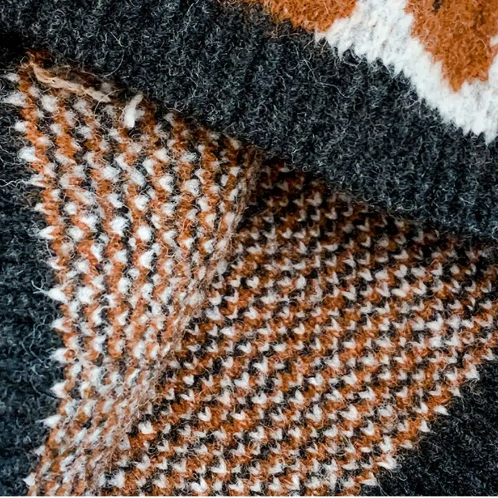 Retro Warme Jacquard-Katzen-Strickmütze mit Fair-Isle-Muster, Retro-Vintage-Druck, Strickmütze für den Herbst – Detail 10