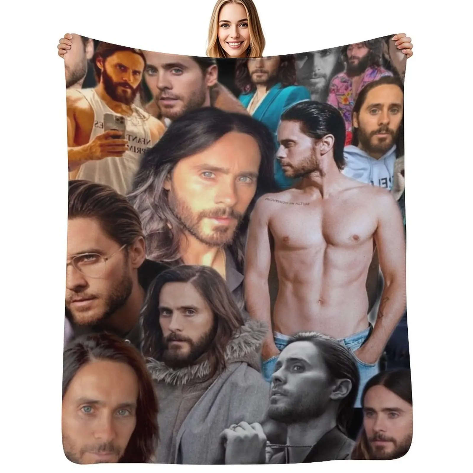 jared leto photo collage Throw Blanket Multi Use Warm Blanket for Living Room Bedroom