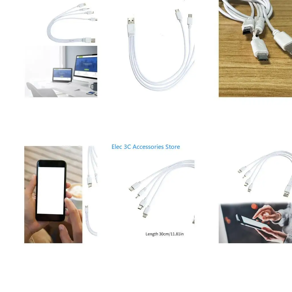 Y51A Compact USB Cable with 4 Connectors USB Type C Cable for Charge Various Devices