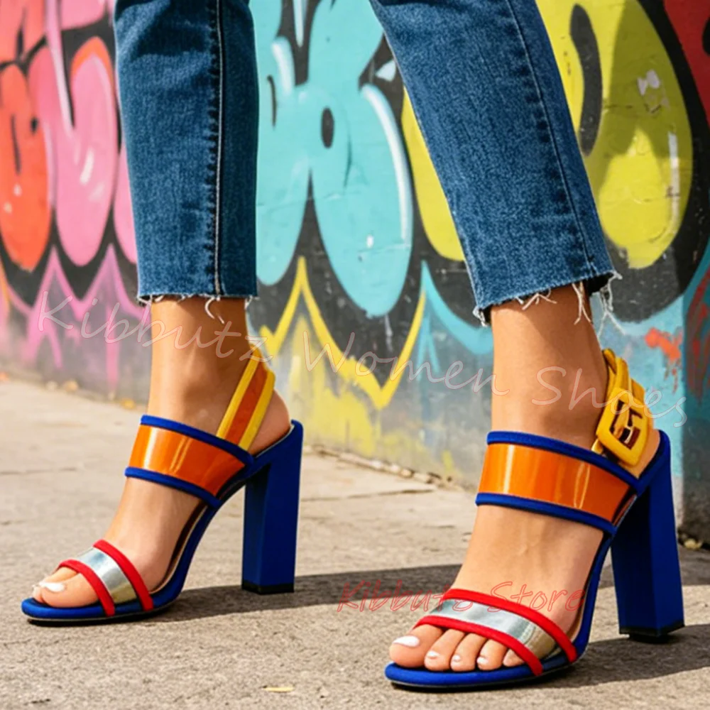 

Multicolor Strap Sandals Women Transparent Pvc Ankle Buckle Open Toe Chunky Heels Casual Summer Shoes Beach Leather Elegant New