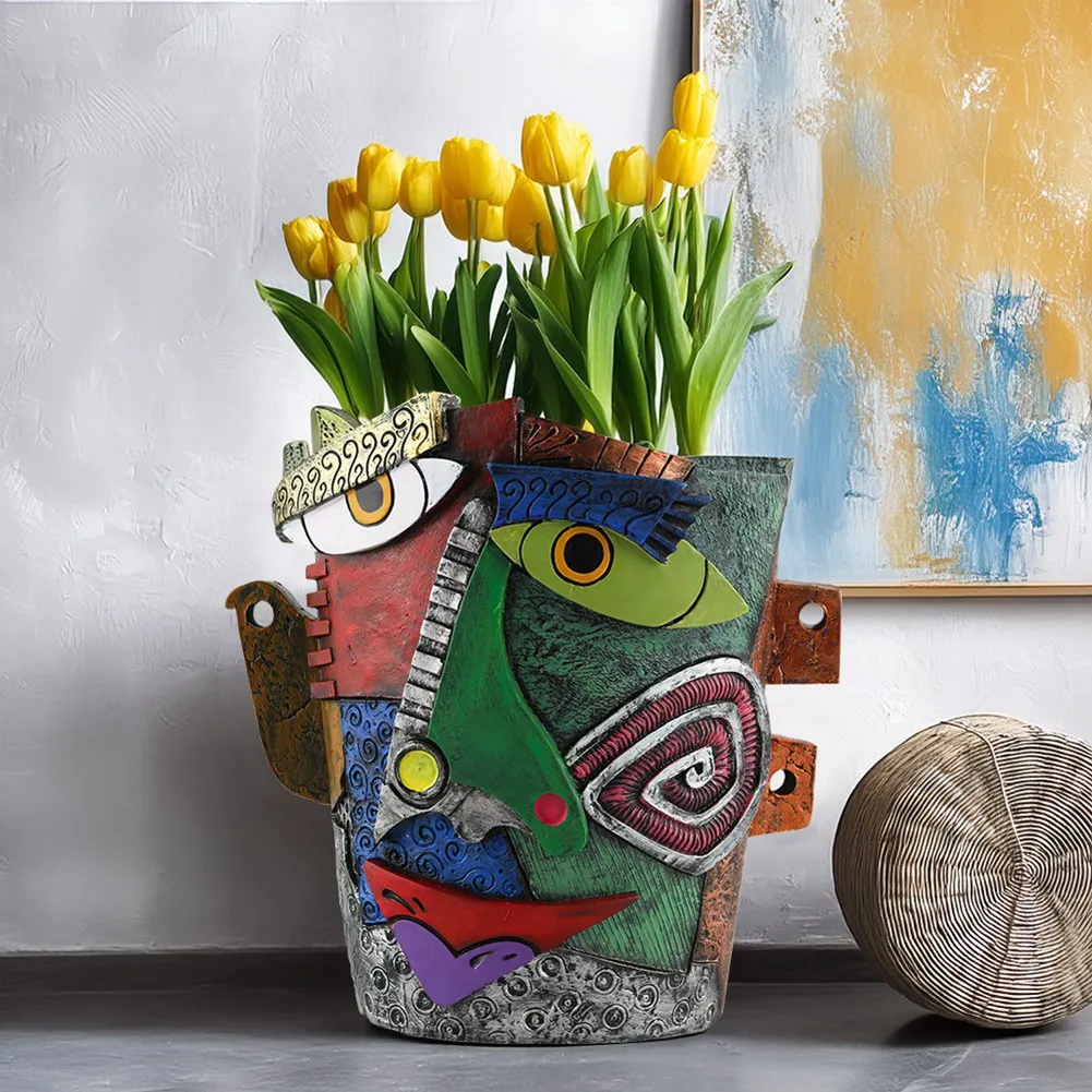 A53Q-Plant Pots Indoor Face Art Abstract Resin Flowerpot Funny Flowerpot Decorative Flower Decoration