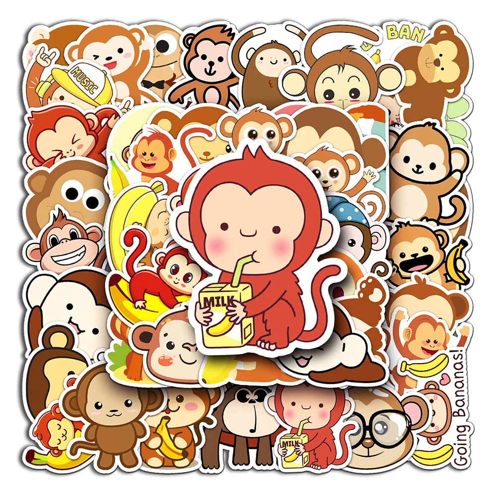 

10/30/50PCS Cartoon Kawaii Monkey Sticker Graffiti Decals for Laptop Skateboard Stationery Cute Animal Sticker for Kid Toys Gift