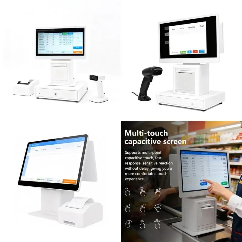 15 Inch Desktop Retail POS Touch Screen Monitor Integrated Ordering Machine System with 58mm 80mm Thermal Printer