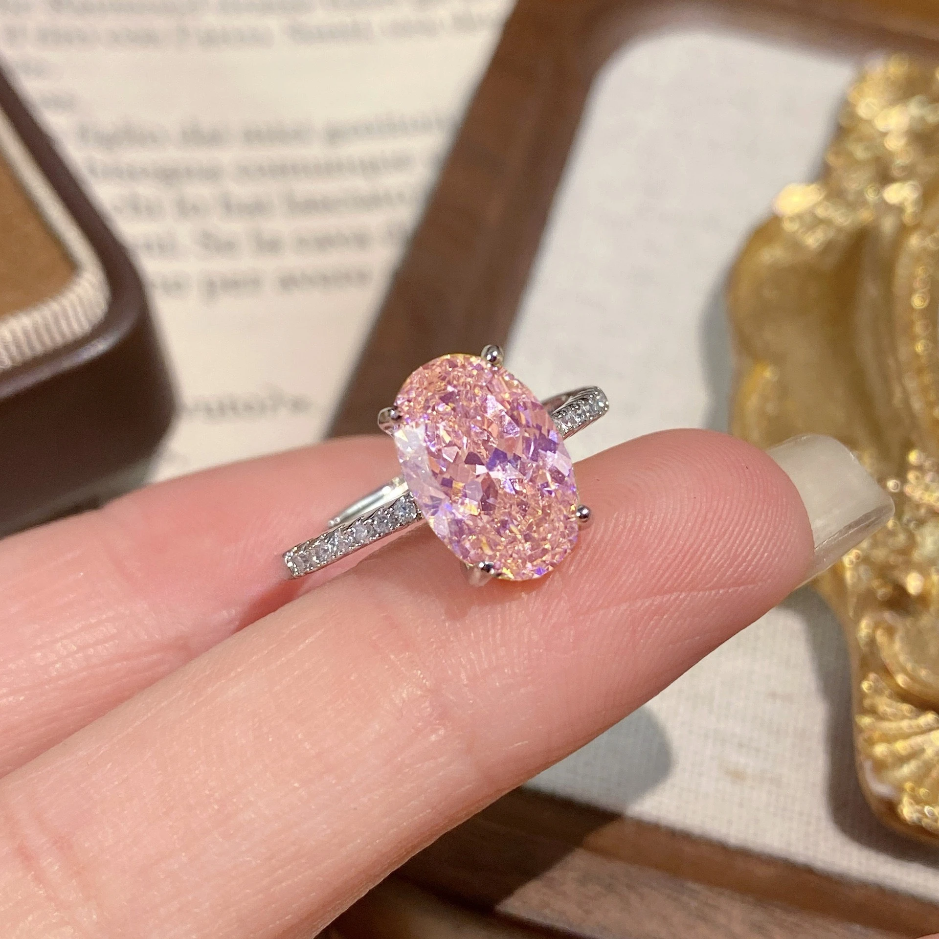 925 Sterling Silber Vogelnest-Schliff Papalacha Hochkarätiger Diamant Luxuriöser Taubenei-Funkelnder Schmuck Ehering – Detail 6