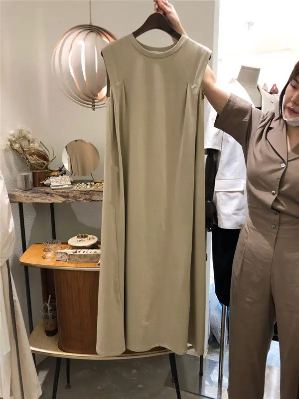 

Summer New Design Long Over-Knee Sleeveless Women's Vest Dress Dongda Gate 2025 Korean Style High Waist A-Line Midi Dress