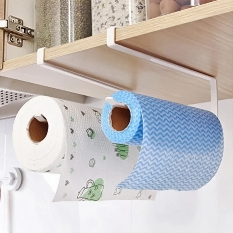 Estante de almacenamiento colgante creativo sin perforación, toallero de papel de cocina, estante de papel para gabinete, estante de diseño