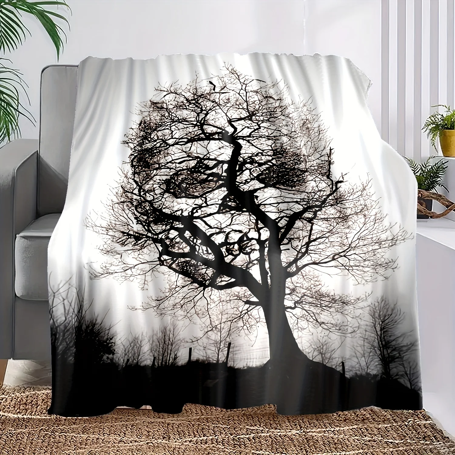 Gothic Skull Tree Print Flannel Blanket - Soft and Warm for Sofa, Office, Bed, Camping, and Travel - Holiday Gift for Halloween