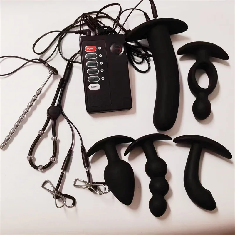 1 مجموعة صدمة كهربائية مجرى البول السبر موسع سيليكون الشرج بعقب المكونات القضيب المدرب خاتم الديك المعادن الحصان العين قضيب الجنس لعب الرجال