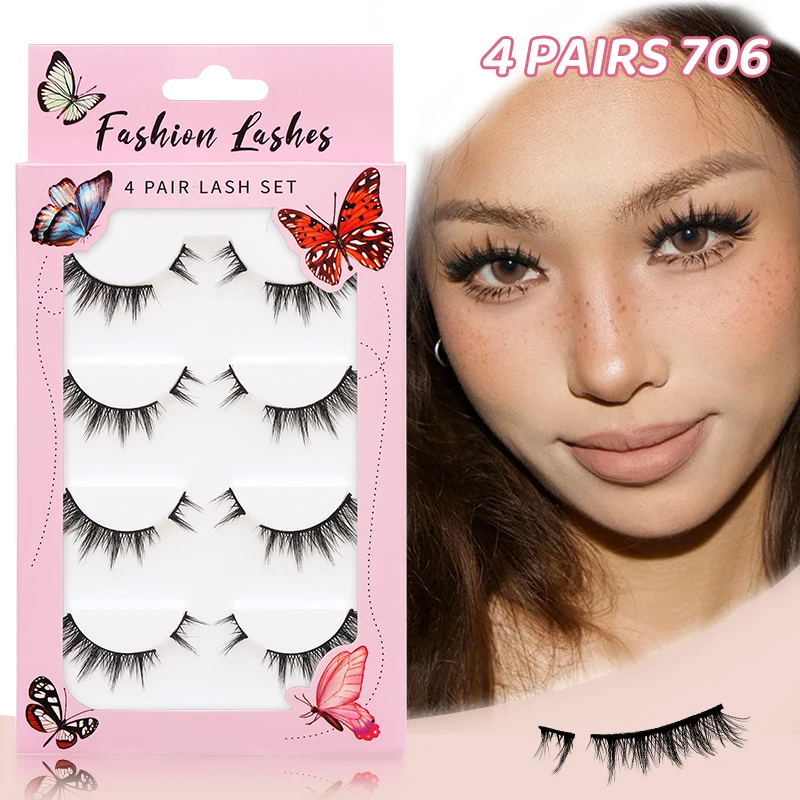DINGSEN 4 pares de cílios de gato meia cílios naturais 3D cílios de olho de gato cílios postiços com extremidade alada cílios alongados cílios postiços
