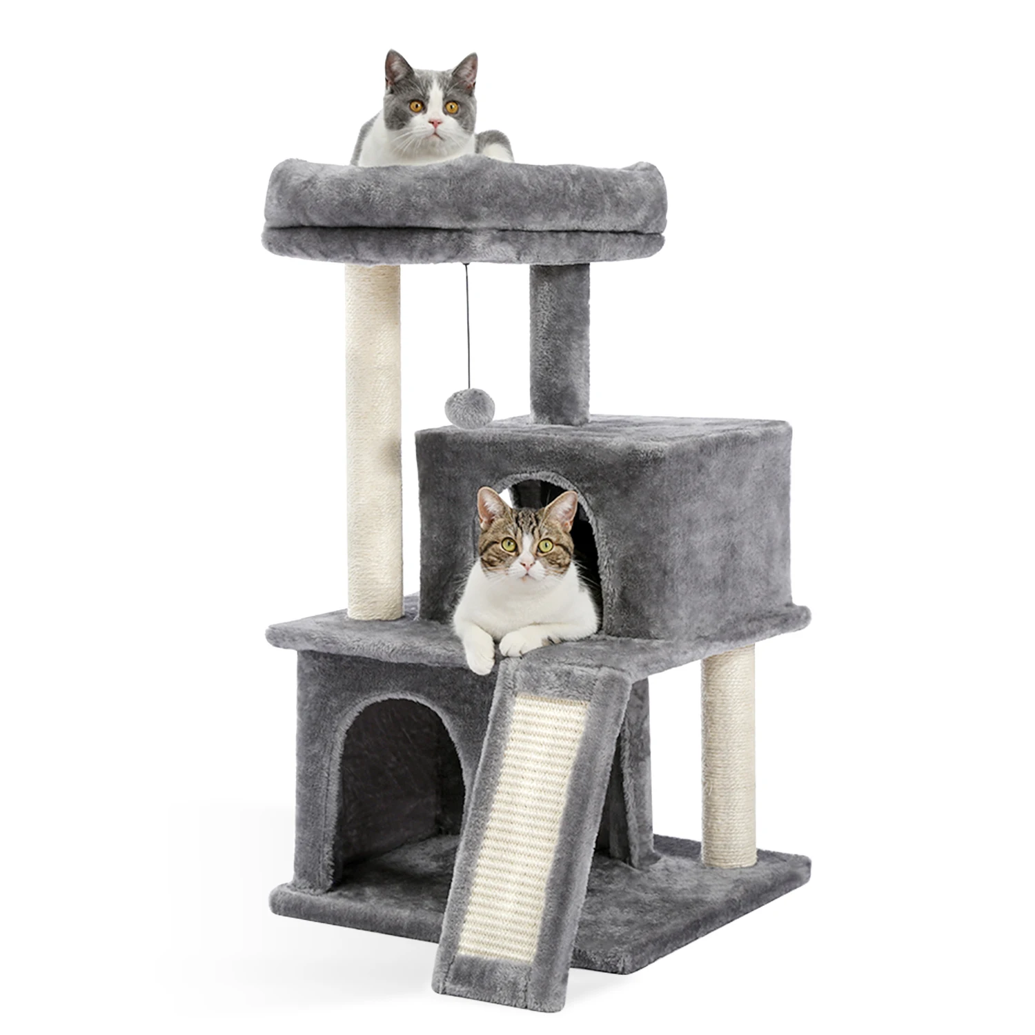 Árbol para gatos, torres de lujo para gatos con dos condón, perca espaciosa, hamaca para gatos, poste de Sisal para rascar completamente envuelto y bolas colgantes