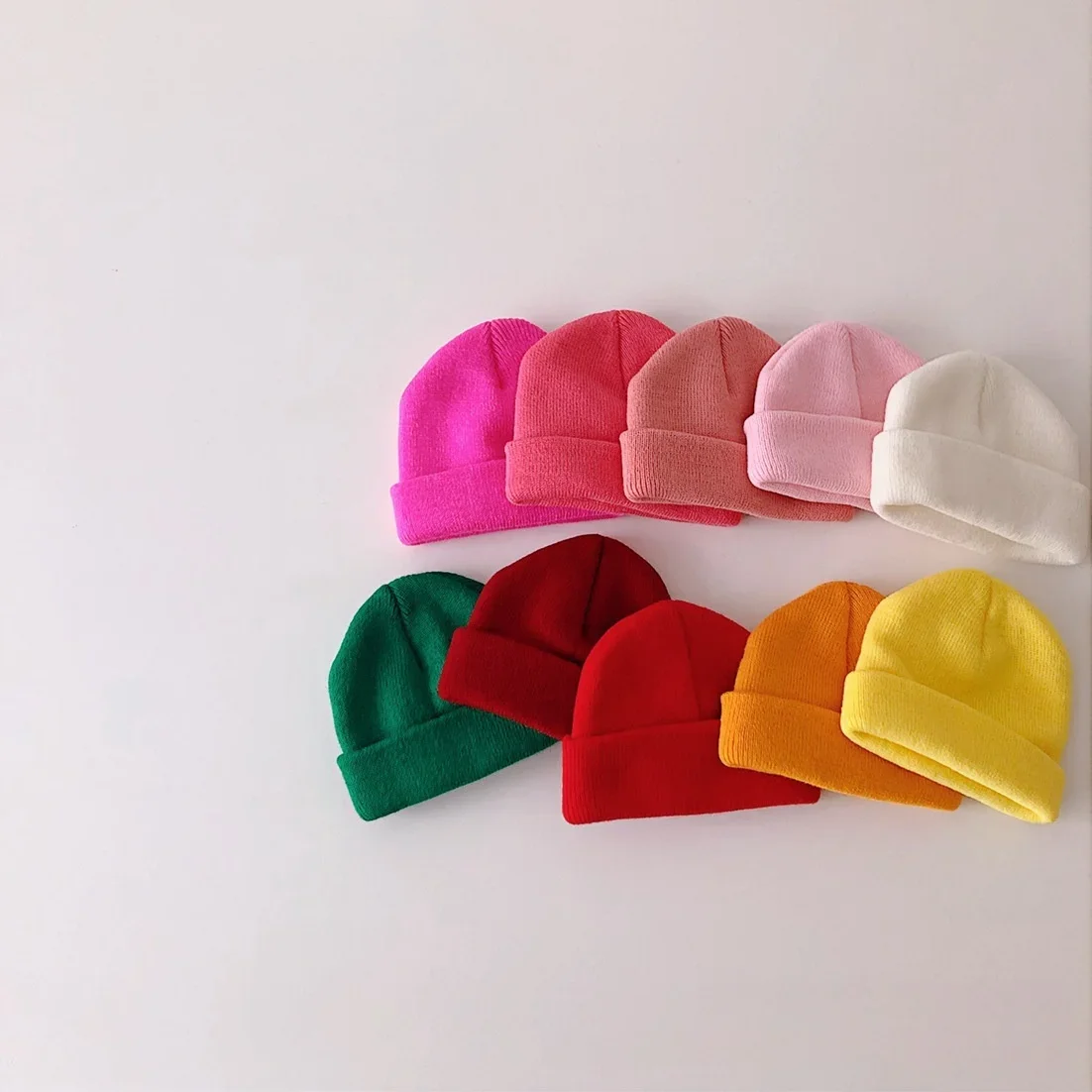 

Children Cotton Knit Beanie Hat Warm Infant Headwear Autumn Kids Knitted Cap Baby Girls Boys Candy Colored Cuffed Winter Cap