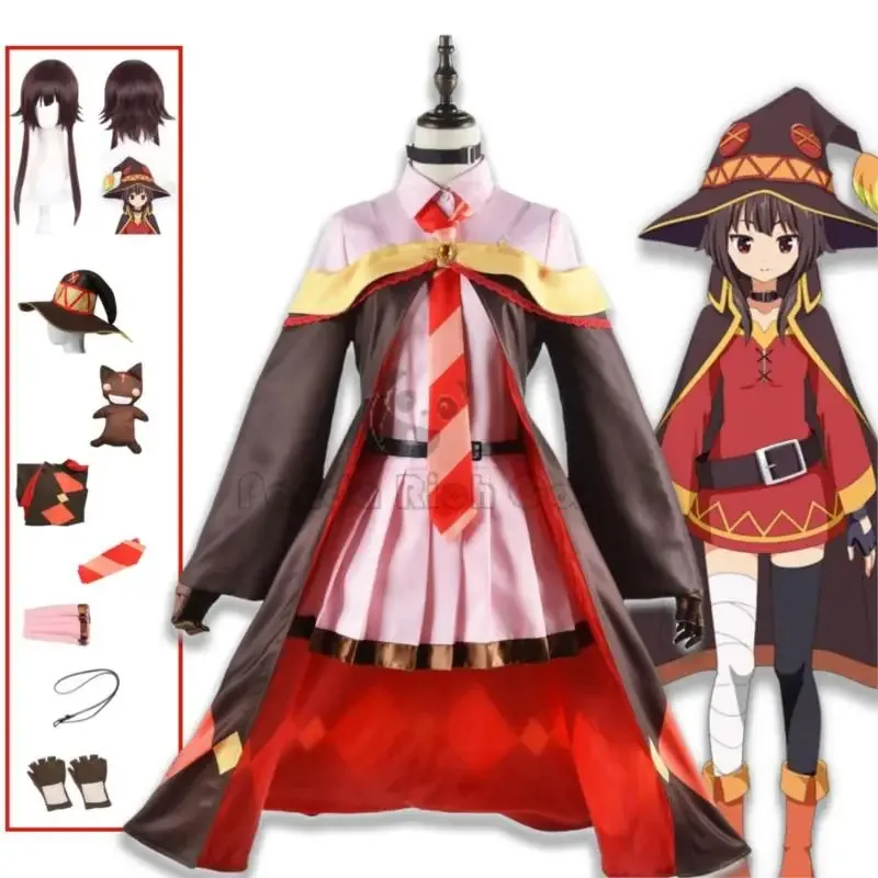 Kostum Cosplay Anime God's Blessing on this Wonderful World Wig Megumin Set Lengkap Setelan Penyihir Wanita Halloween;8,k'5;h.