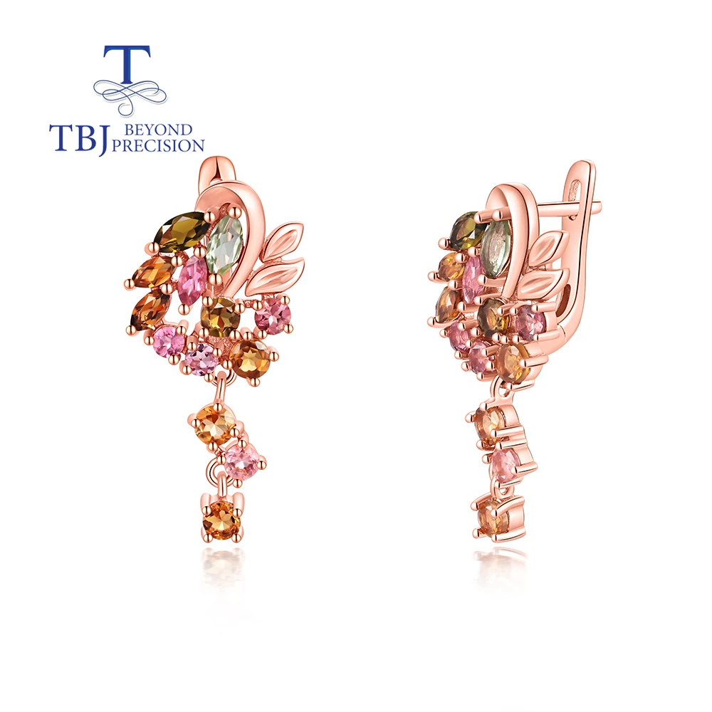 Gorgeous multi-colored tourmaline natural gems earrings for Women S925 Silver elegant fashion design fine jewelry anniversary