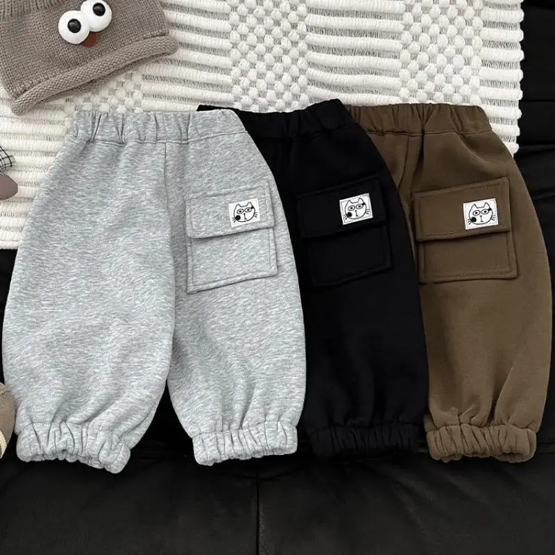 

2025 Winter New Baby Boy Fleece Trousers Infant Girl Warm Casual Pants Kids Sweat Pants Toddler Plus Velvet Thick Clothes
