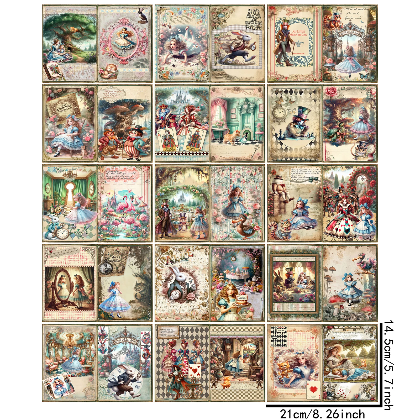 15 Sheets A5 Size Alice In Wonderland Poker Clown Background Vintage Grunge Journal Planning Scrapbooking