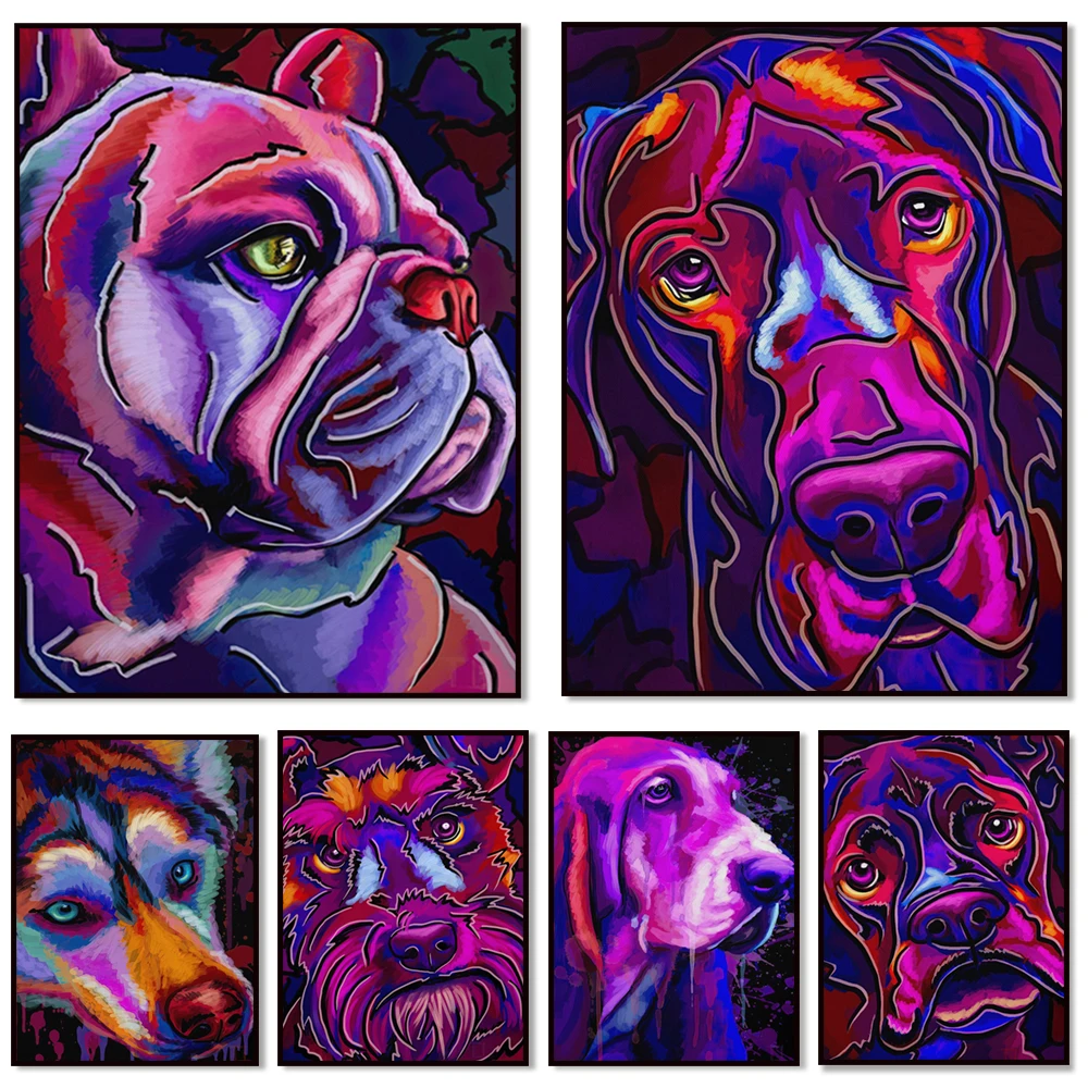 Watercolor schnauzer, great dane, bulldog, border collie, boston terrier, poodle, shih tzu, golden retriever, pet dog poster