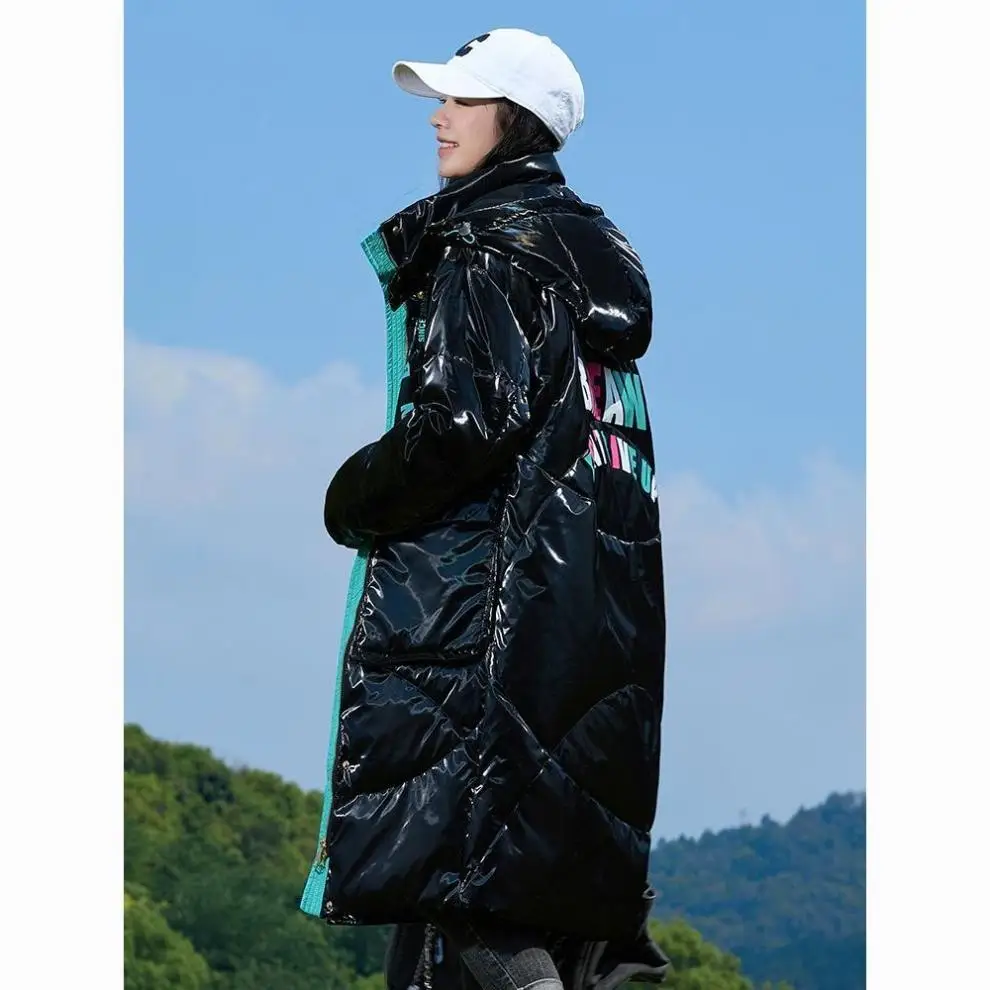 Women's Letters Down Cotton Coat Zipper Long Coat Waterproof Loose New Hooded Jackets Women Casual Parkas Winter Thick Outerwear