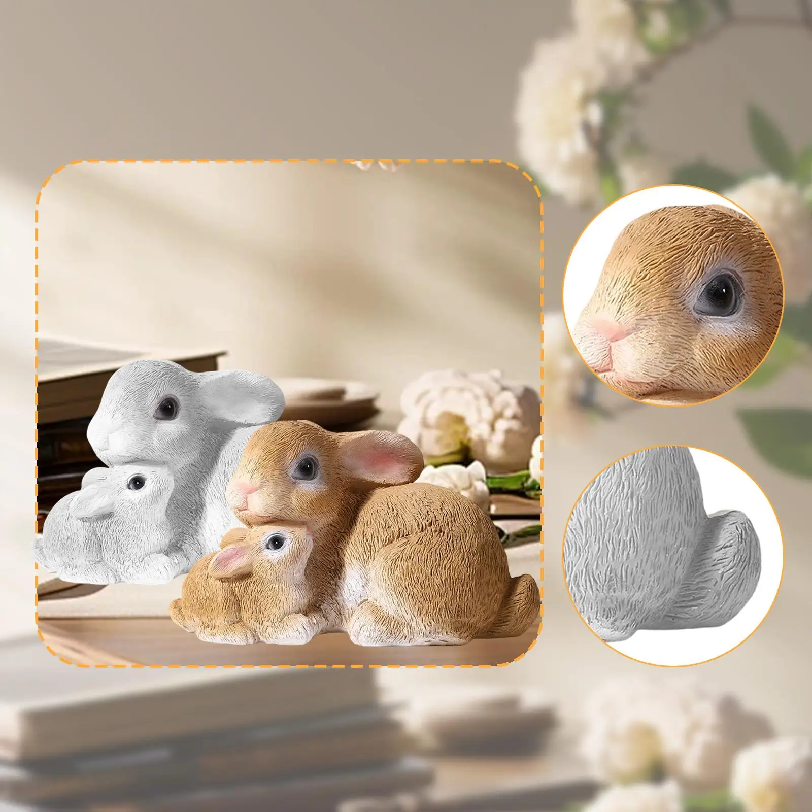 Mini Rabbit Statue Resin Ornament Adorable Mother Baby Bunny Figurine for Easter Tabletop Fairy Garden Dollhouse Decorations