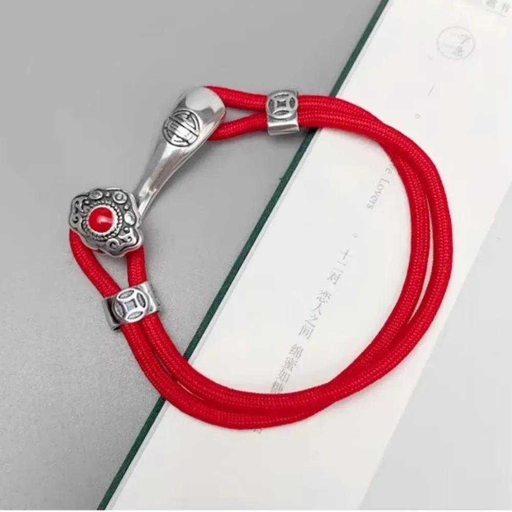 Новый ретро браслет с красной веревкой удачи, сотканный вручную 18/20/22 см, браслет с подвеской на удачу, праздничные подарки, браслет Ruyi для мужчин и женщин