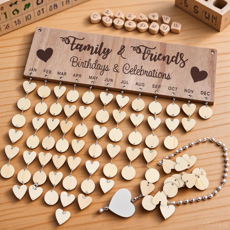 

1Set Wooden Countdown Board Eco-Friendly DIY Calendar Hanging Tag for Christmas Gift Family Birthday Wall Decoration
