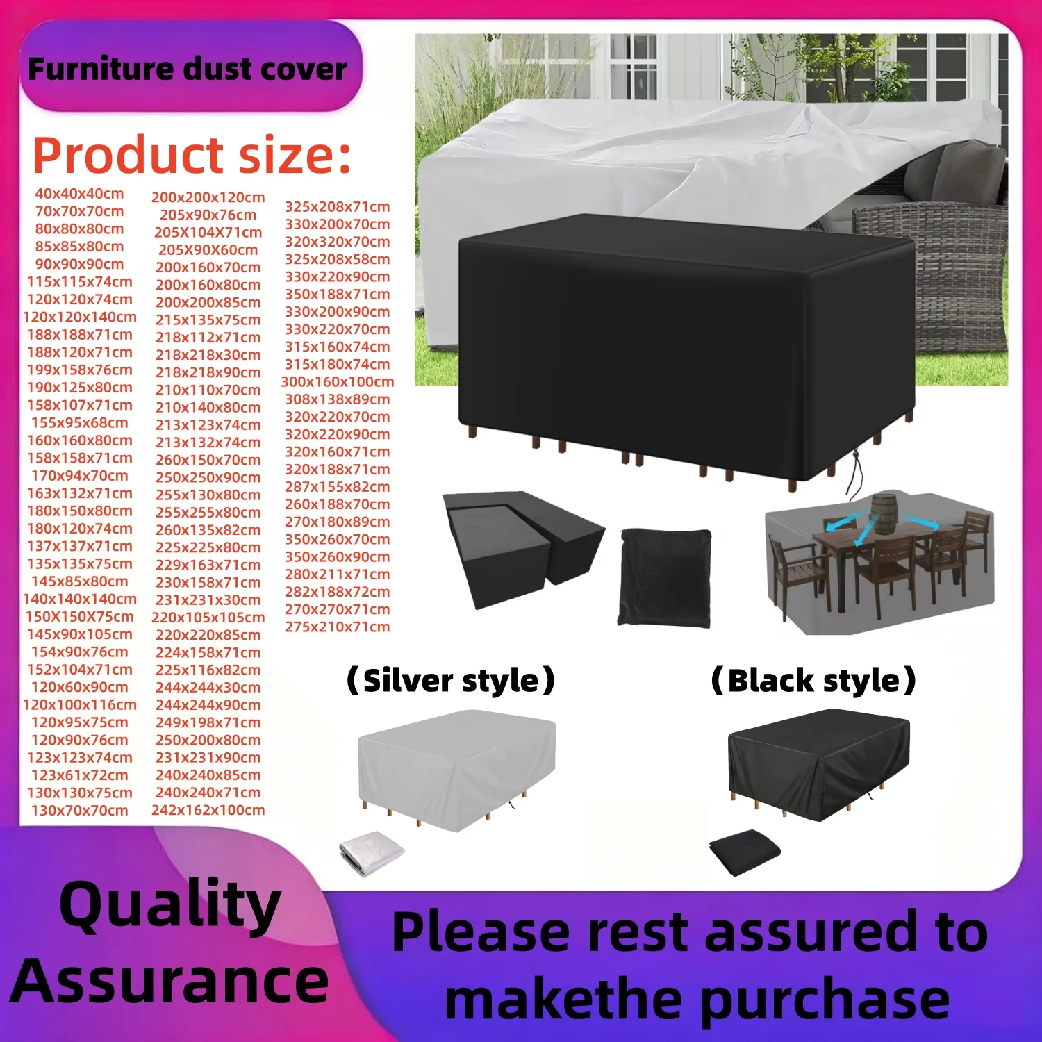 Fundas para Muebles de Patio en 219 Tamaños, Fundas para Mesas y Sillas, Impermeables, Resistentes al Polvo y a los Rayos UV