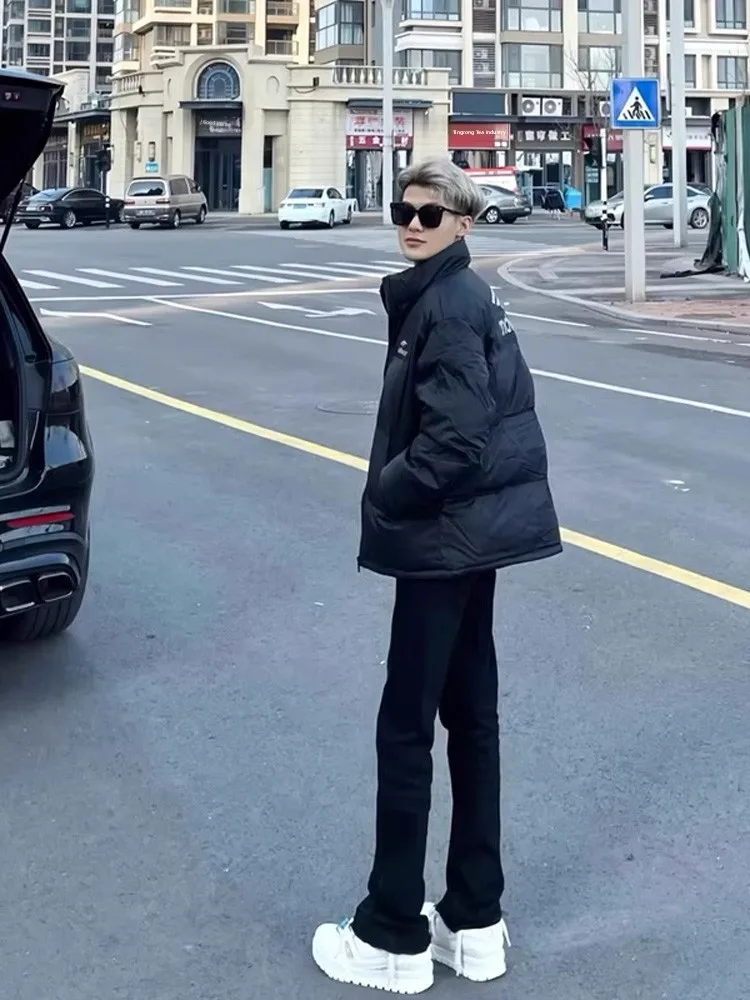 

Tall Men's Jeans Elastic American High Street Pure Bla Cleanfit Flared Pants Youth Trendy Winter Thiened Wear Resistant