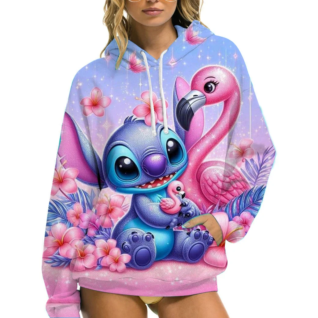 Sweat à capuche Disney Stitch pour femme, vêtement de rue Harajuku, vêtements de sport d'automne