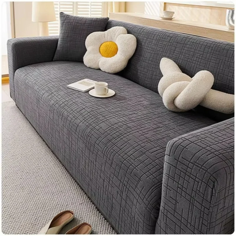 Cross-shaped Jacquard Velvet Elastic Sofa Cover Anti-cat Scratching Four Seasons Universal Fully Wrapped Couch Protector Covers