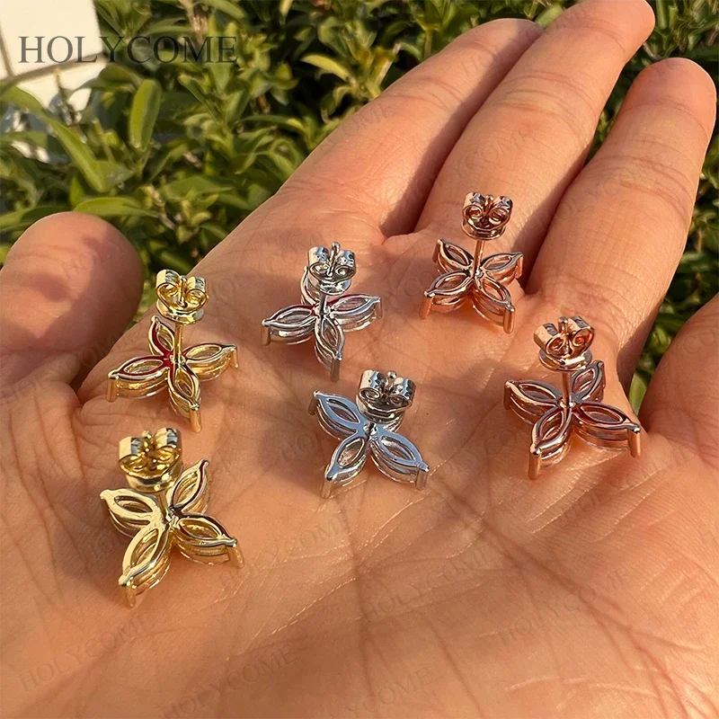 Earrings Marquise Cut Moissanite Jewelry D Color Four-Leaf Clover One-Pair S925 Sterling Silver Plated 18K for Anniversary Gift