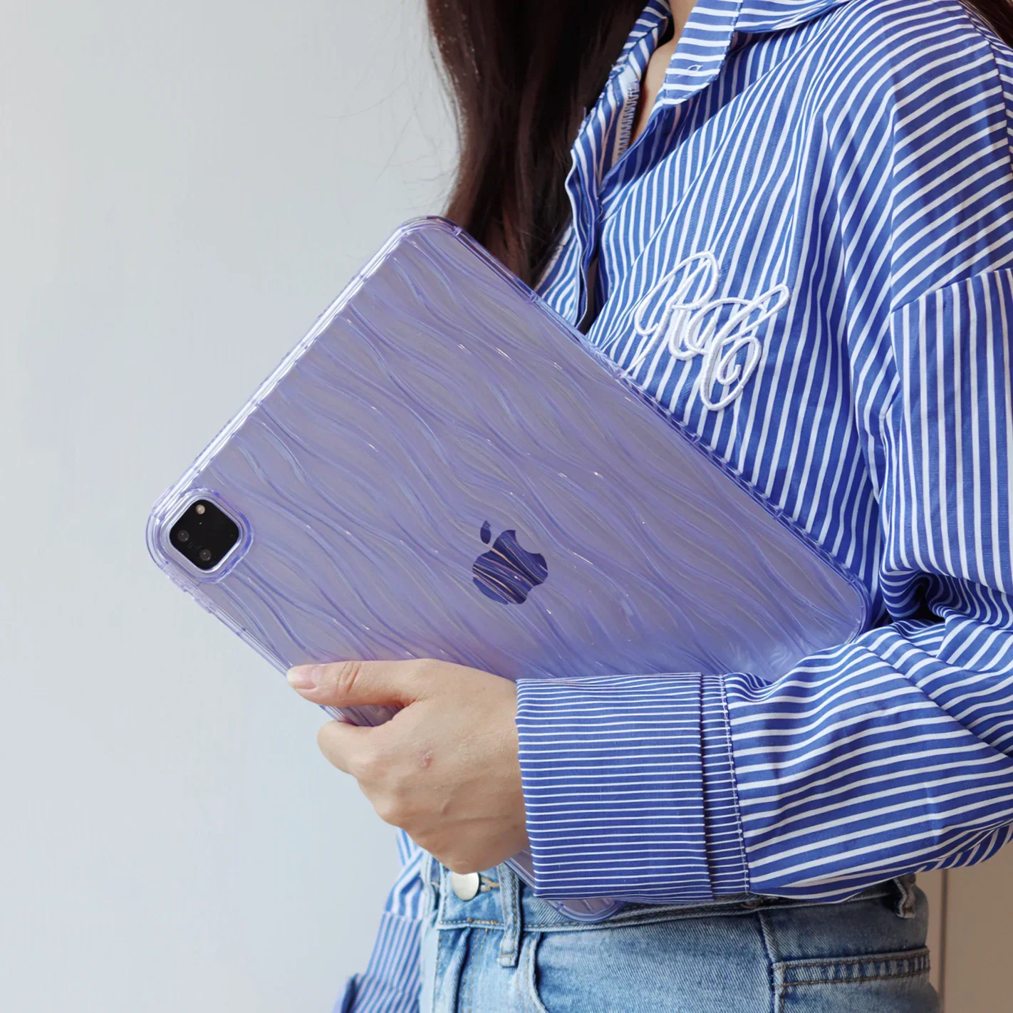 For iPad 2024 2025 A16 Case 7 8 9 10th 11th Generation Air 4 5 Pro 10.2 10.9 11 inch Mini 6 Cover Cases Water Wave Transparent