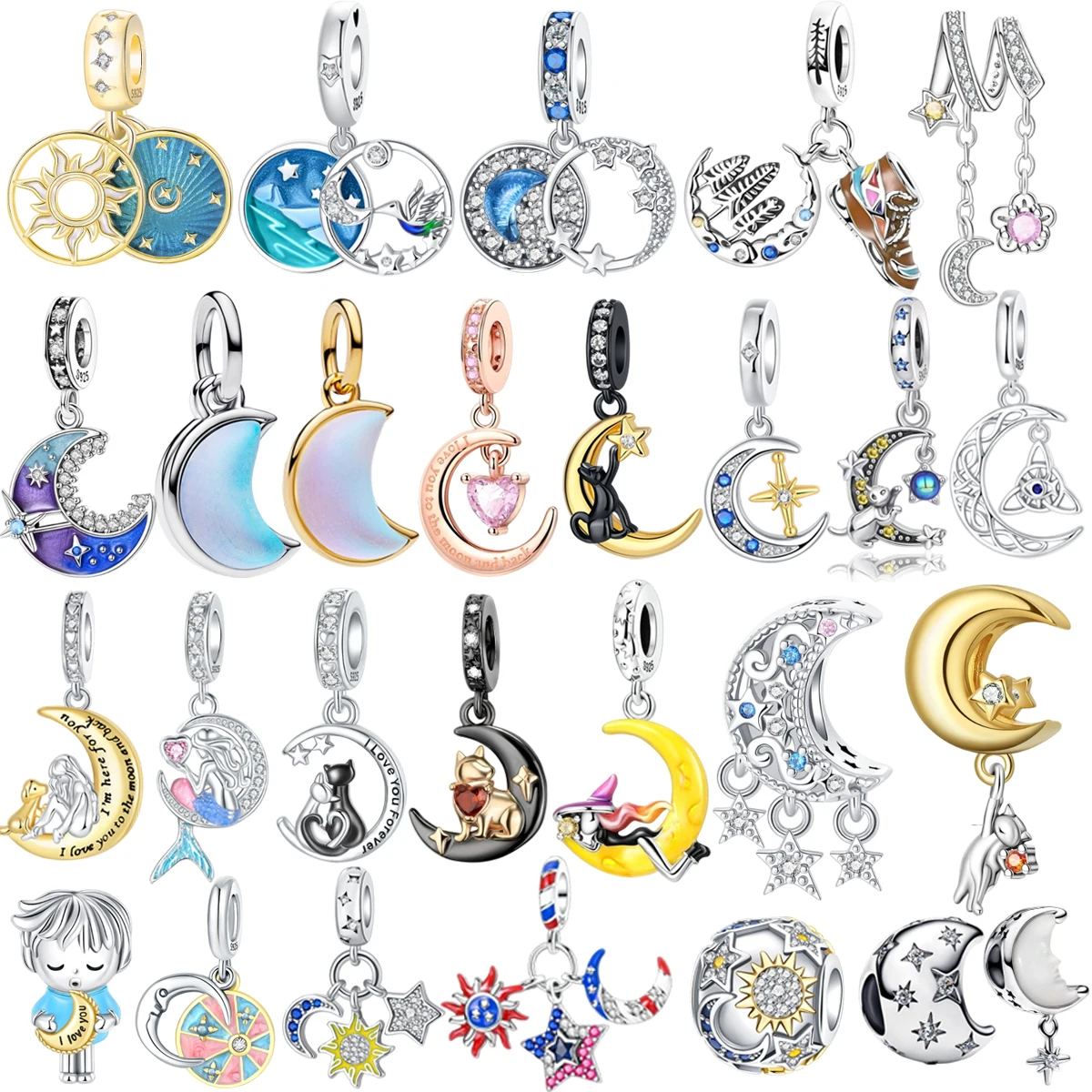 

Original 925 Sterling Silver Color Pendant with Sun Moon Stars Beads fit DIY Women's Necklaces Bracelets Exquisite Jewelry Gifts