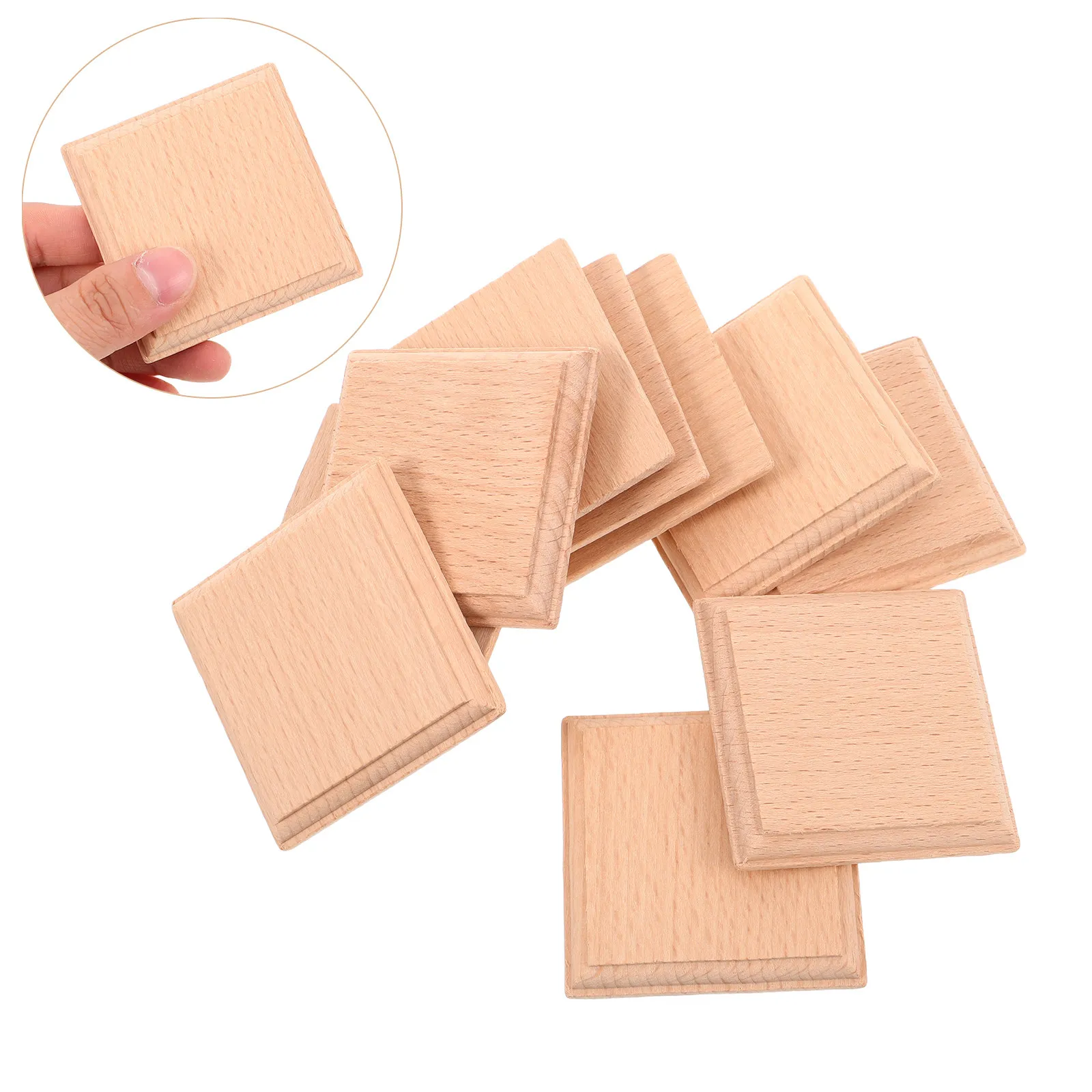 

10Pcs Wooden Blocks Square Beechwood Base DIY Crafts Display Stand Jewelry Sculpture Pedestal Risers for Carving