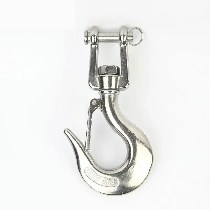 

304 Stainless Steel Lifting Chain Hoist Jaw Rotating Swivel Cargo Hook with Latch of Heavy Duty 0.15T/0.35T/0.65T/1T