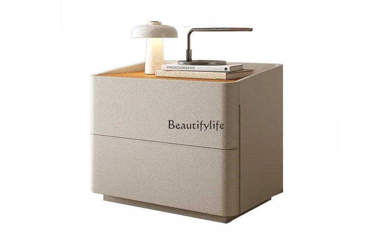 

FG17Modern simple bedroom solid wood bedside cabinet minimalist saddle leather small apartment modern home storage