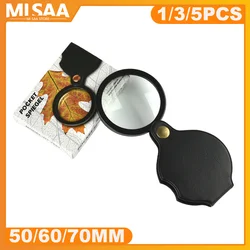 1-5Pcs Magnifying Glass Folding With Leather Case Pocket Portable Loupe Magnifier Upgraded 10x Magnification Inspection Tools