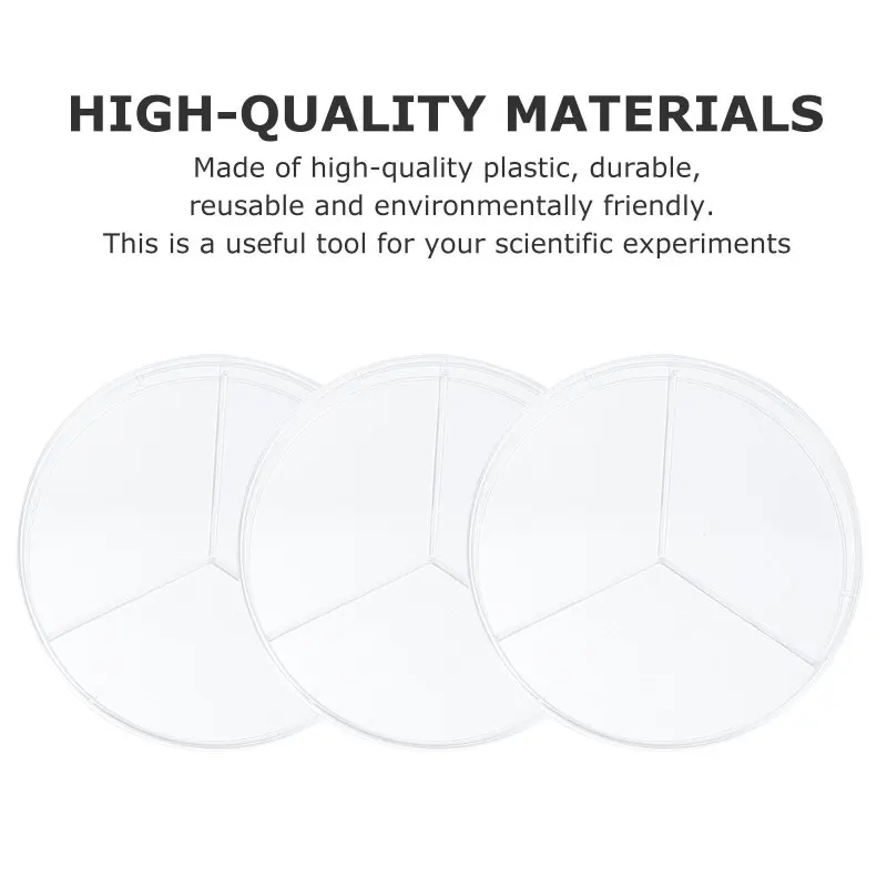 10er-Pack Plastik-Petrischalen mit Deckeln, 90 mm, runde, sterile Petrischalen für biologische Forschung, dreifach unterteilte Kulturschalen für den naturwissenschaftlichen Unterricht in der Schule. – Detail 3