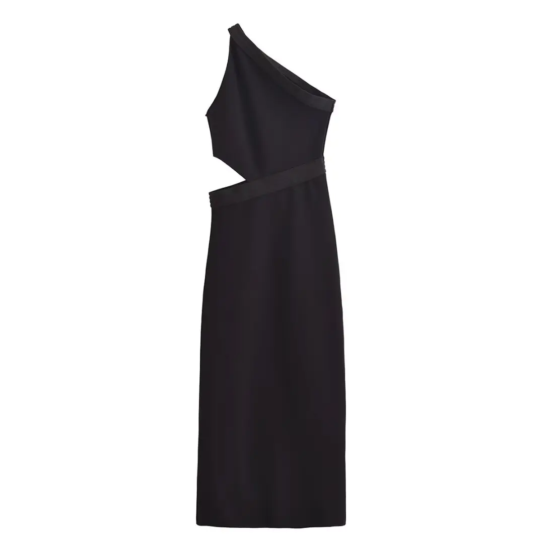  Women's Asymmetric One - shoulder Midi Dress with Cut - out Detail for a Modern and Stylish Appearance