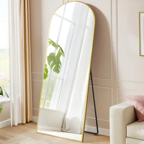 Full-Length Mirror Standing - Full-Height 160x50cm Curved Mirror with Sturdy Stand, Tempered Glass & Lightweight Aluminum