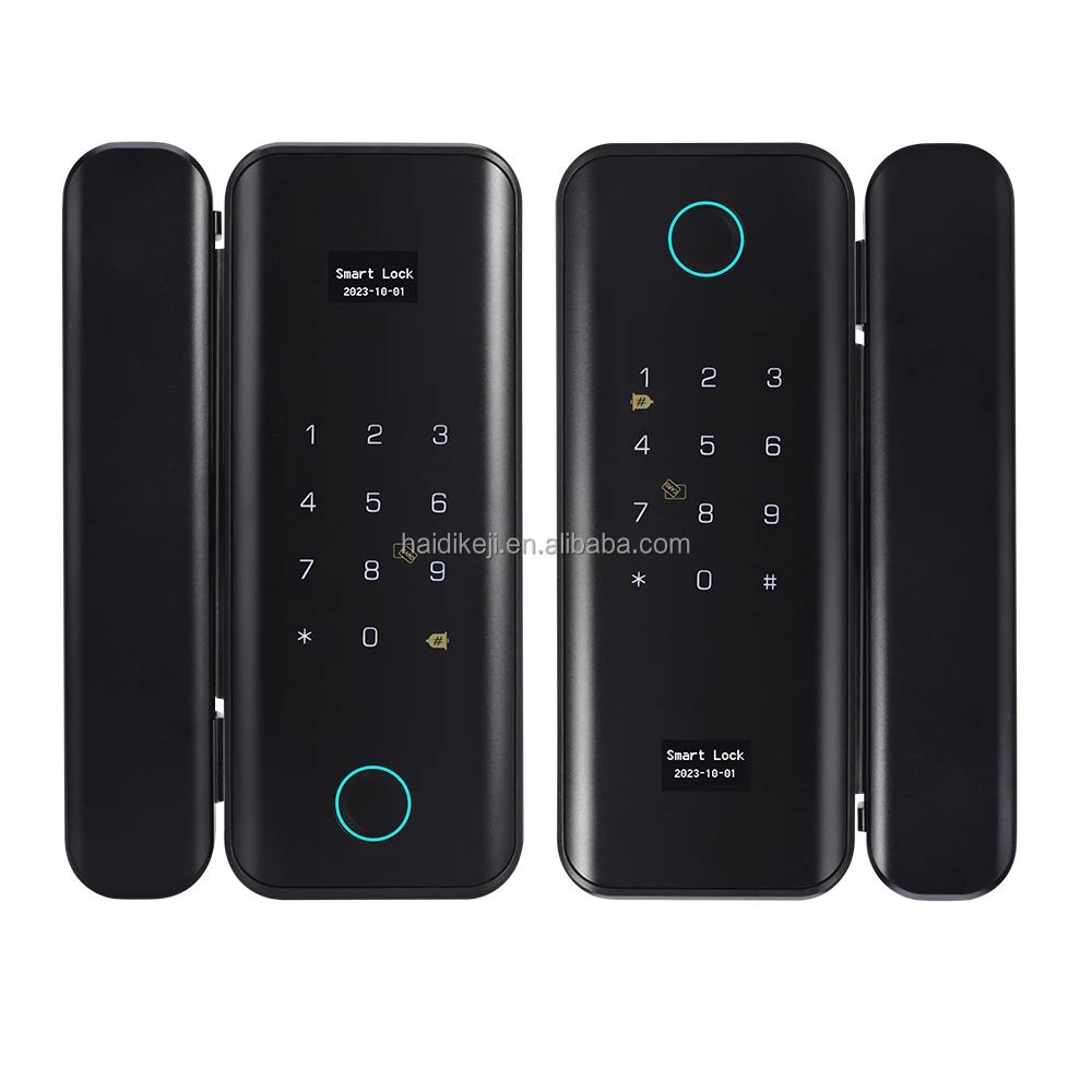 WiFi Smart Glass Door Lock with Fingerprint Cloud Storage Level-B Cylinder-Frameless Push Sliding Design