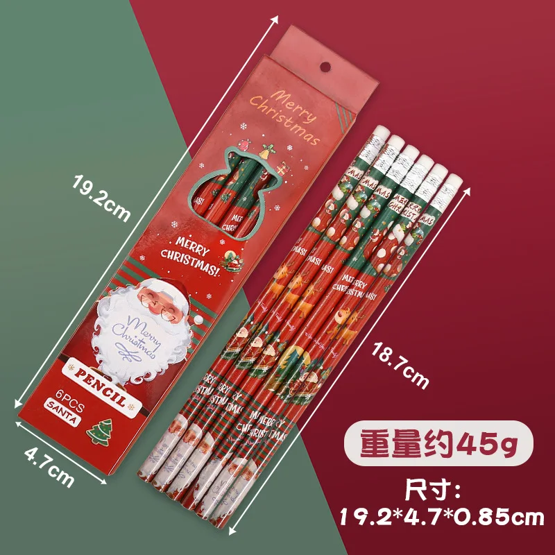 6/36 قطعة أقلام رصاص جديدة لعيد الميلاد ممحاة خشبية 6 أقلام رصاص لكل صندوق أدوات مكتبية مستلزمات مدرسية أقلام كرتونية كاواي عيد الميلاد Gif #2