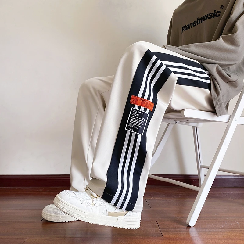 Fashion Stripe Pants Men's 2024 Japanese Retro Casual Streetwear Loose Drawstring Harem Sweatpants