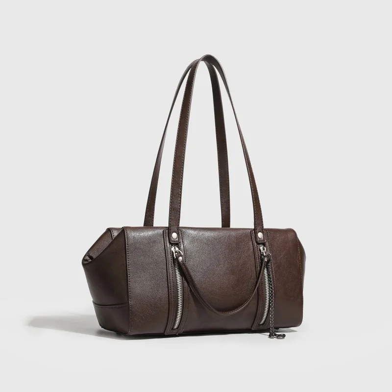 

New Fashion Double Zipper Decoration Shoulder Bag Women's Casual Versatile Tote Bag Large Capacity Commuter Bag