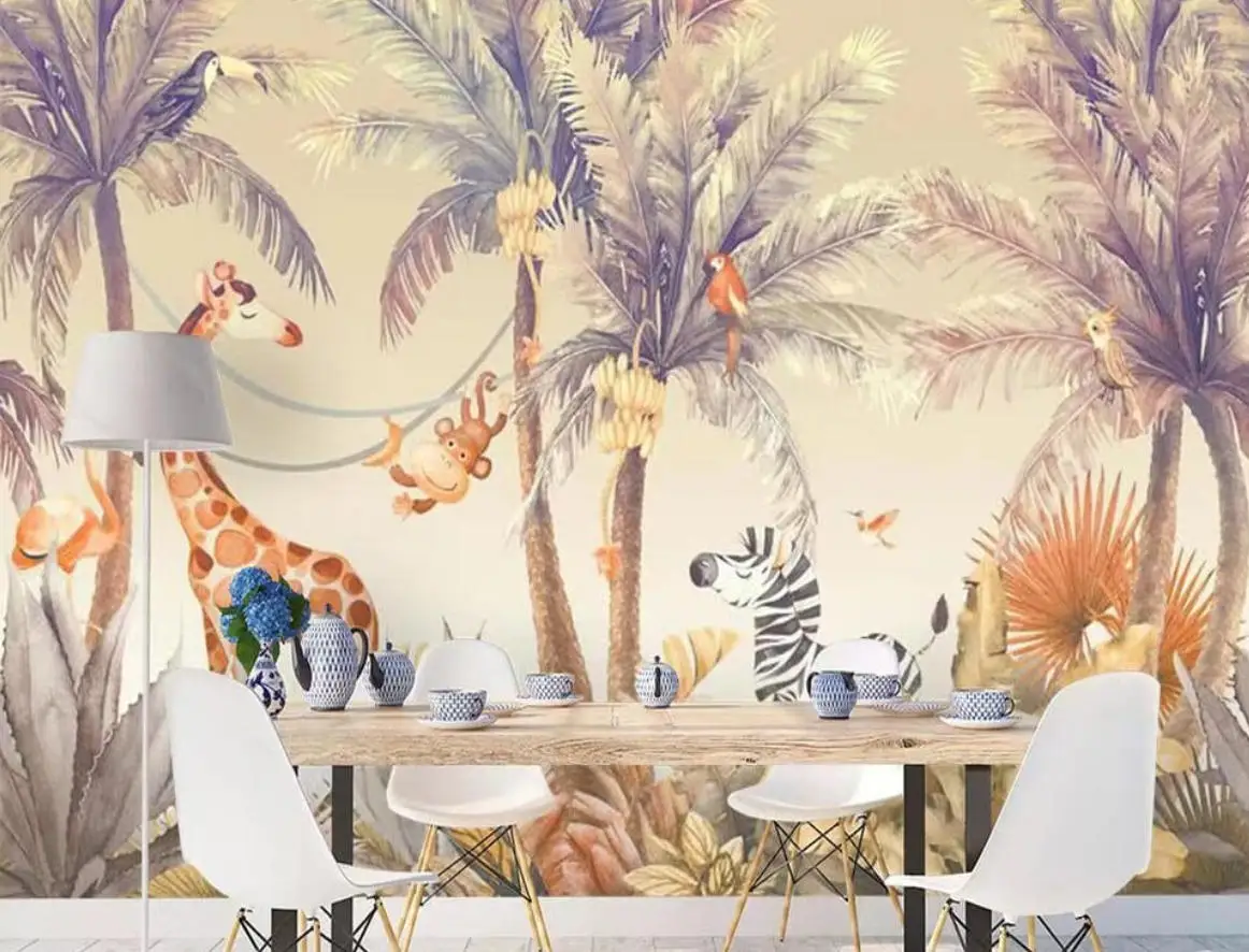 Custom Retro Tropical Jungle Leopard Wallpaper Palm Trees Forest Wall Mural Modern Living Room Bedroom Background Wall Painting