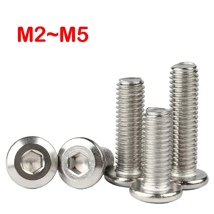 

304 Stainless Steel Hex Socket Ultra Thin Flat Head Screws M2 M2.5 M3 M4 M5 for 3D Printing Electronics Fasteners