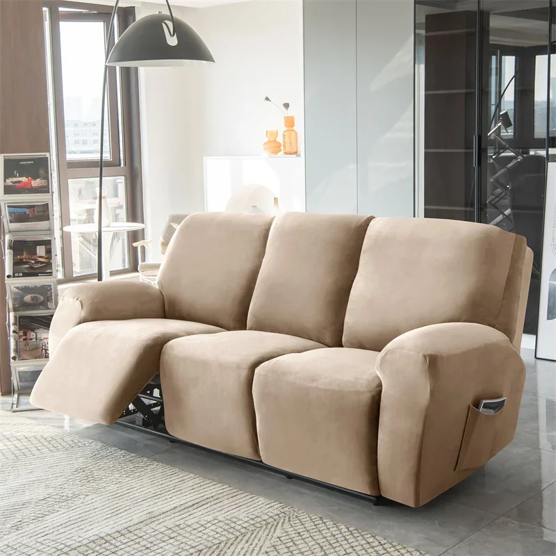 Bild 6: 3-Sitzer Samt Liege Sofa bezug All-Inclusive einfarbige Couch Coushion Anti-Proof Sessel Slipcove für Wohnzimmer