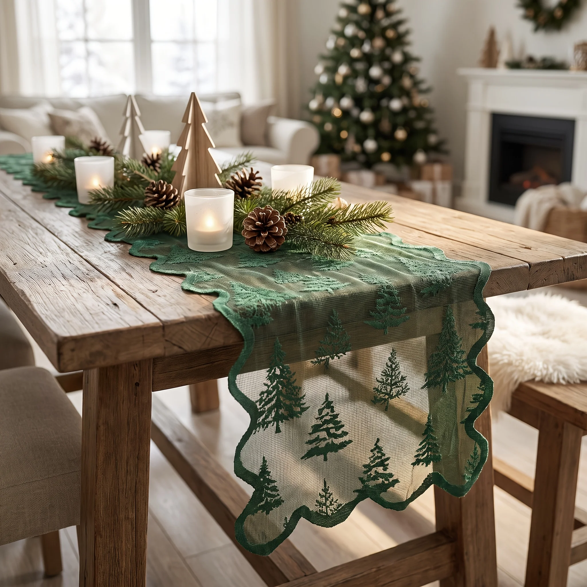Christmas lace table flag, Christmas tree, maple leaf table flag, holiday dining table decoration, fabric table towel