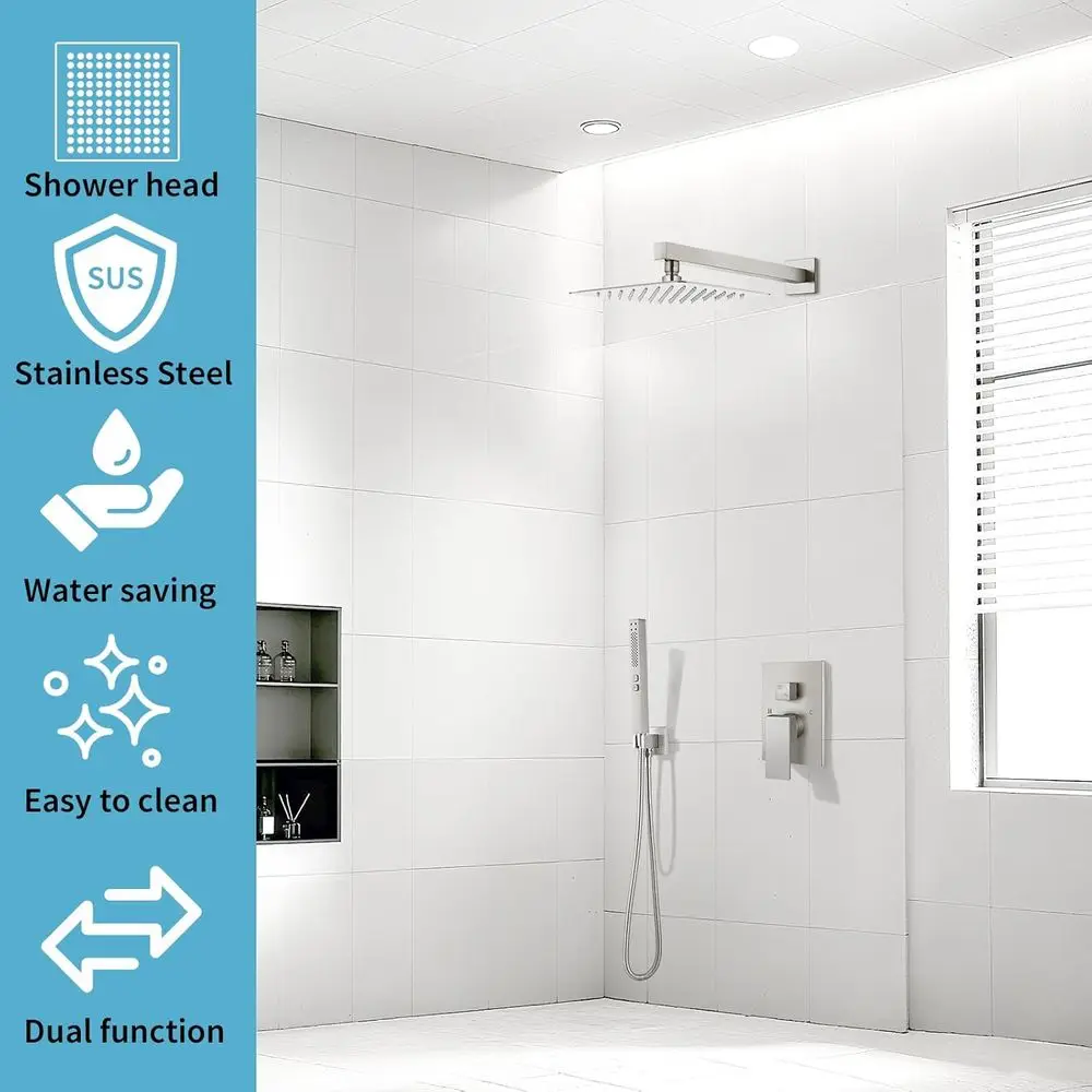 8 نظام دش مطري من النيكل المصقول برأس مربع وبخاخ محمول 2 في 1 #6