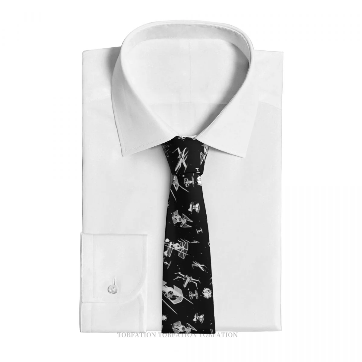 Corbata con estampado de batalla de nave espacial, corbata de cuello Unisex informal, decoración de camisa, corbata delgada a rayas estrechas