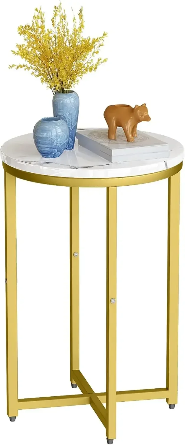 Round Side Table Metal Small Coffee Table Faux Marble Round End Table Nightstand for Living Room Bedroom Balcony Office