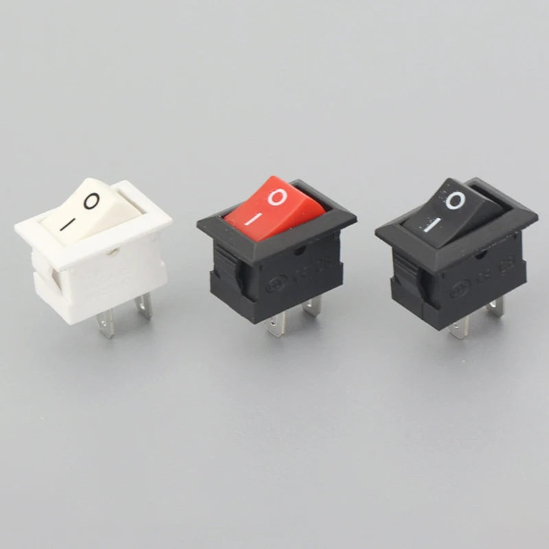 15 Stück Kleiner Wippschalter Kcd11 10x15mm Schwarz Rot und Weiß Mini-Druckknopf EIN-AUS Snap-In 2-polig/ 3-polig 3A 250V AC/ 6A 125V AC – Detail 2